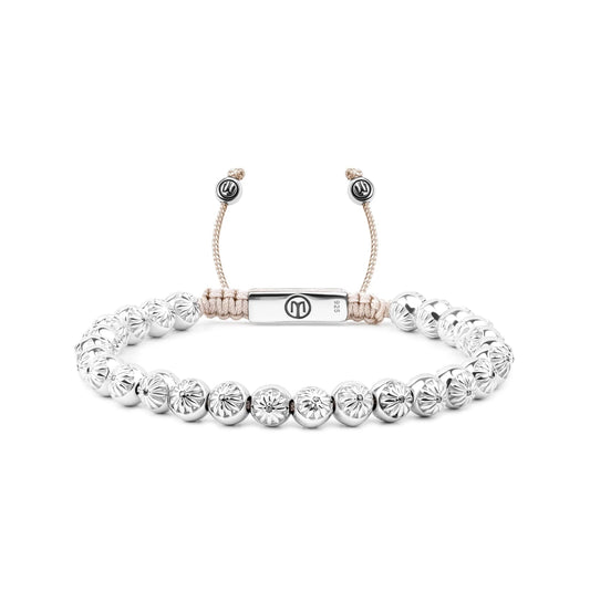 ГРИВНА С МЪНИСТА MAHIGAN – СРЕБЪРНИ МЪНИСТА С ЧЕРНИ МОАСАНИТИ НА БЕЖОВА ВРЪВ