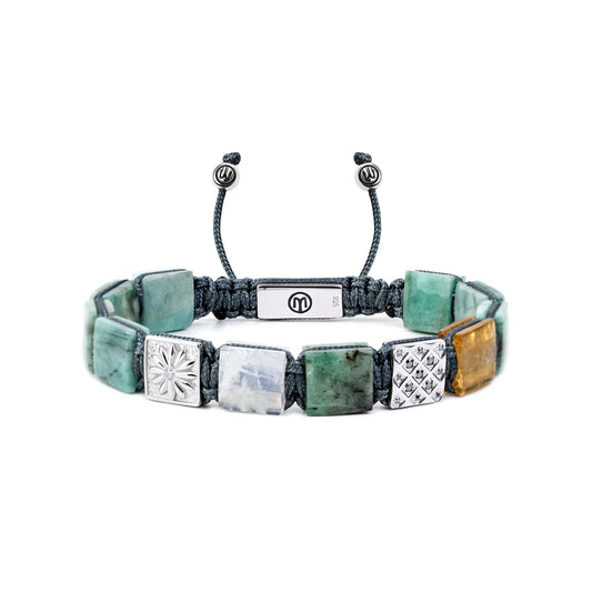 ИЗУМРУДЕНА ГРИВНА MAHIGAN С ДЪГОВ ЛУНЕН КАМЪК И ЦИТРИН В СРЕБРО - 10 ММ