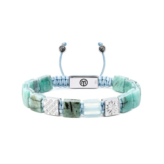 ИЗУМРУДЕНА ГРИВНА MAHIGAN С ПЛОСКИ МЪНИСТА С АКВАМАРИН В СРЕБРО