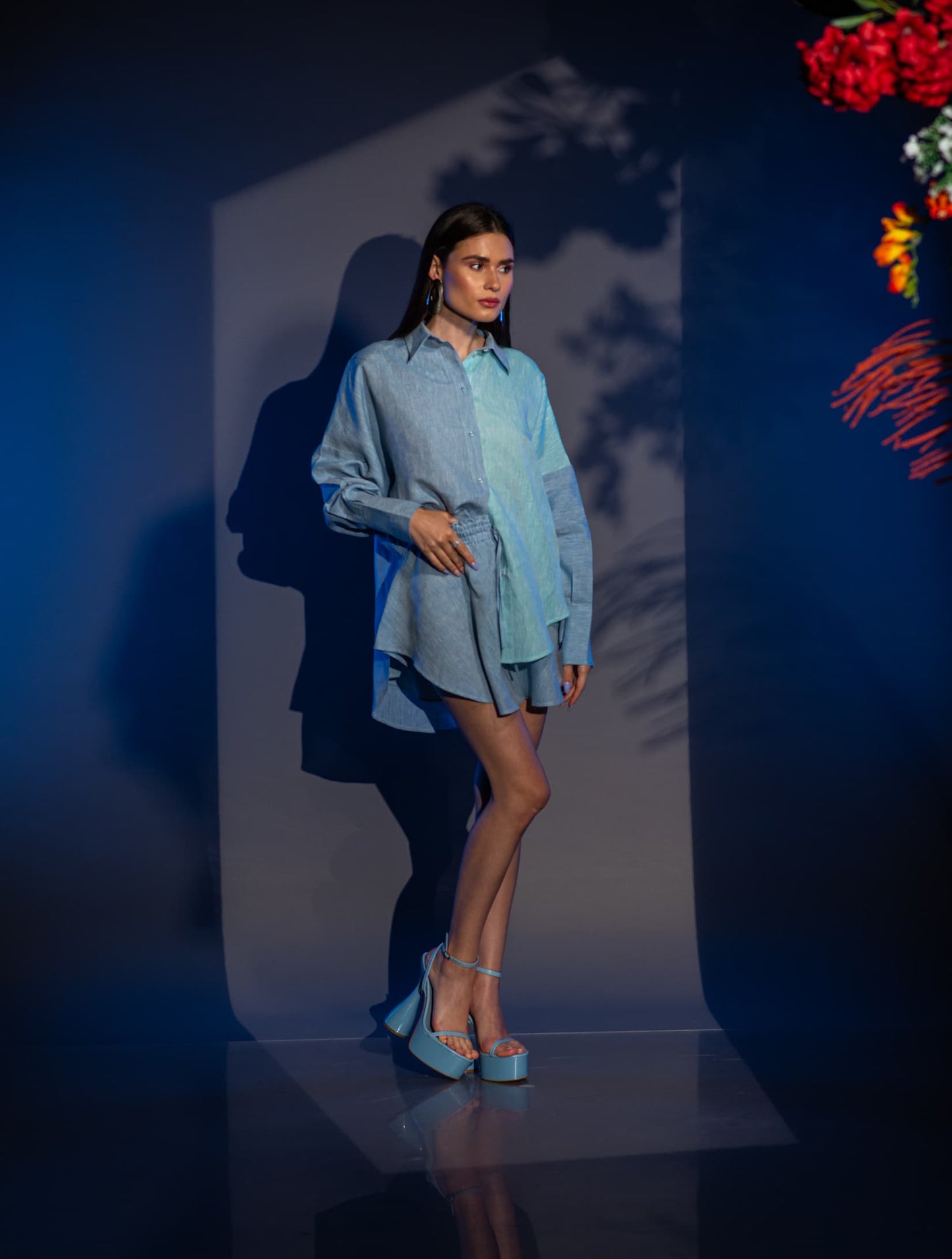 Къс ленен сет SARA BLUE VERNISSAGE Синьо и Резедаво