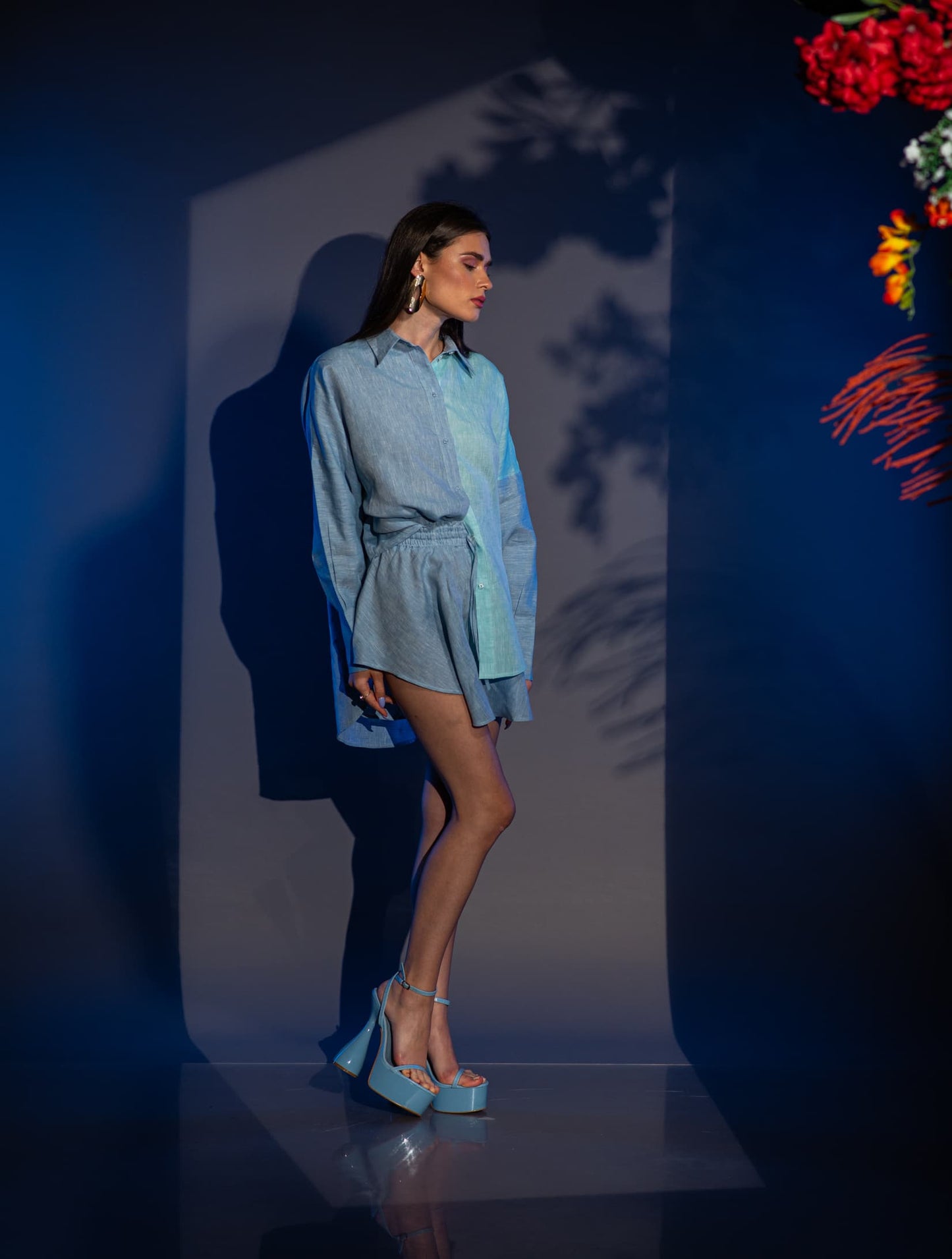Къс ленен сет SARA BLUE VERNISSAGE Синьо и Резедаво