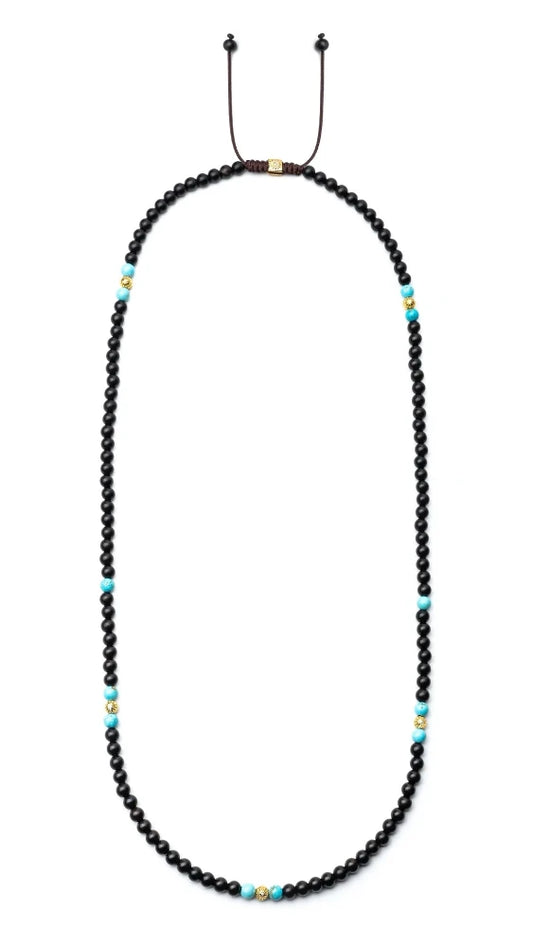 КОЛИЕ MAHIGAN С АБАНОСОВО ДЪРВО, САНДАЛОВО ДЪРВО И ТЮРКОАЗ В ЗЛАТО