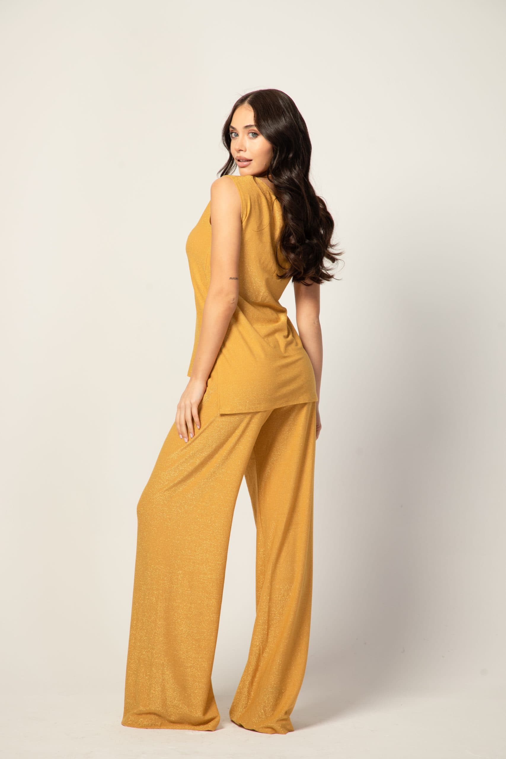 Комплект потник и панталон VANITTA в цвят горчица - Лурекс