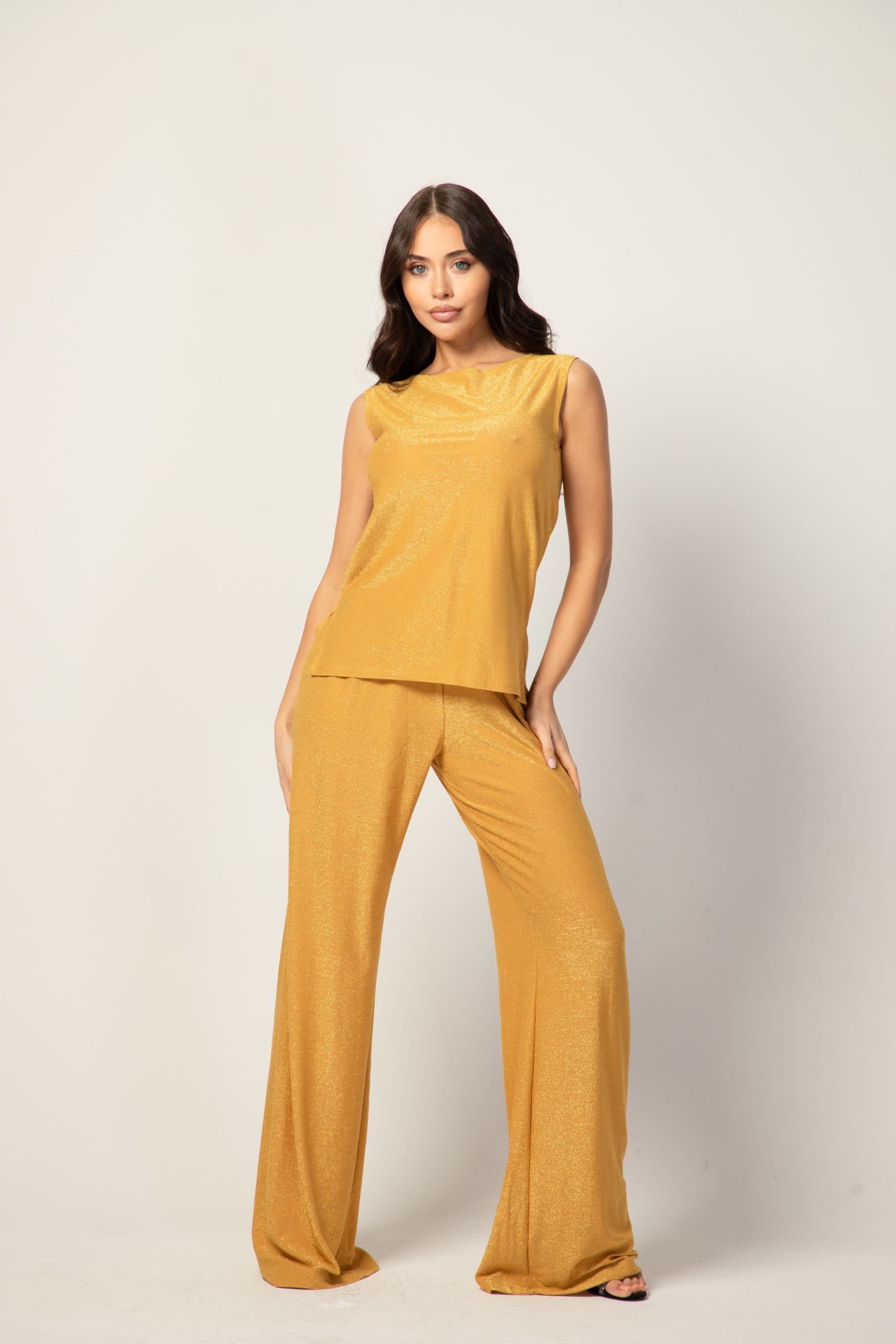 Комплект потник и панталон VANITTA в цвят горчица - Лурекс