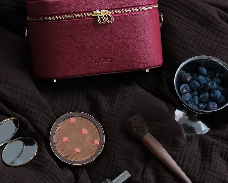 Червено козметично куфарче Laren Beauté от Saffiano кожа