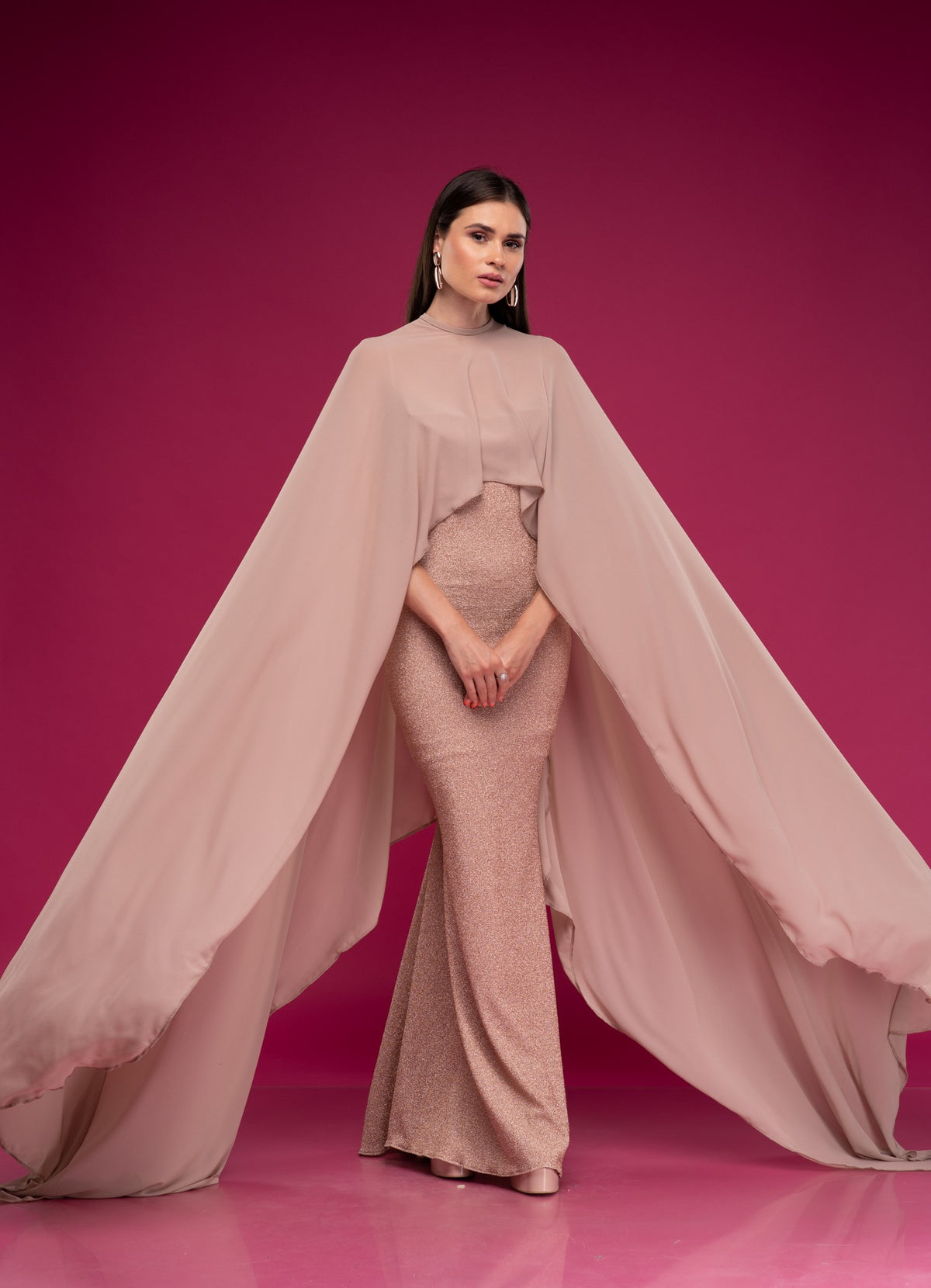 Официална рокля в розово злато с пелерина GALA ROSA, снимка 7