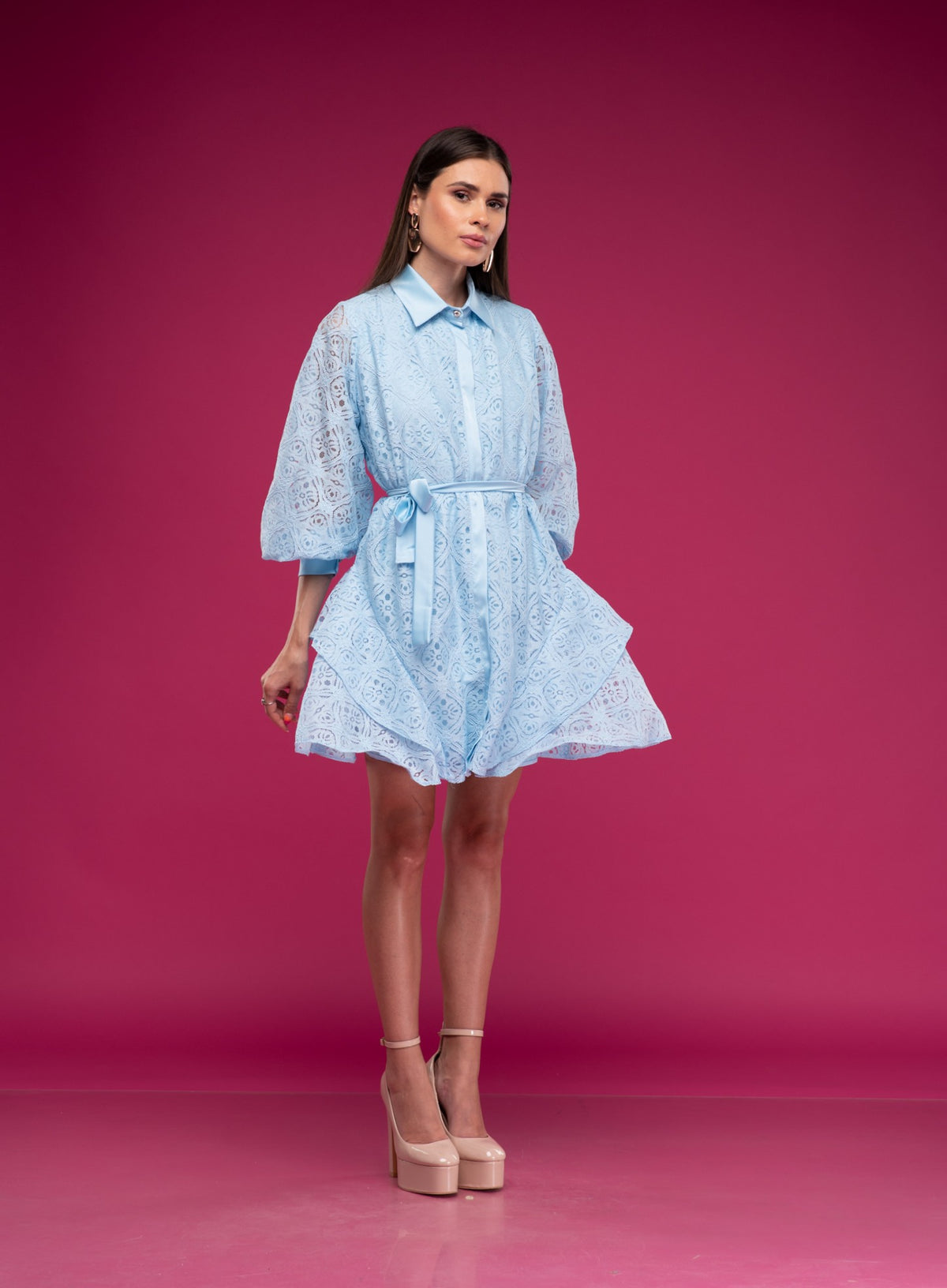 Светлосиня дантелена ризорокля DINASA LACE BLUE, снимка 4