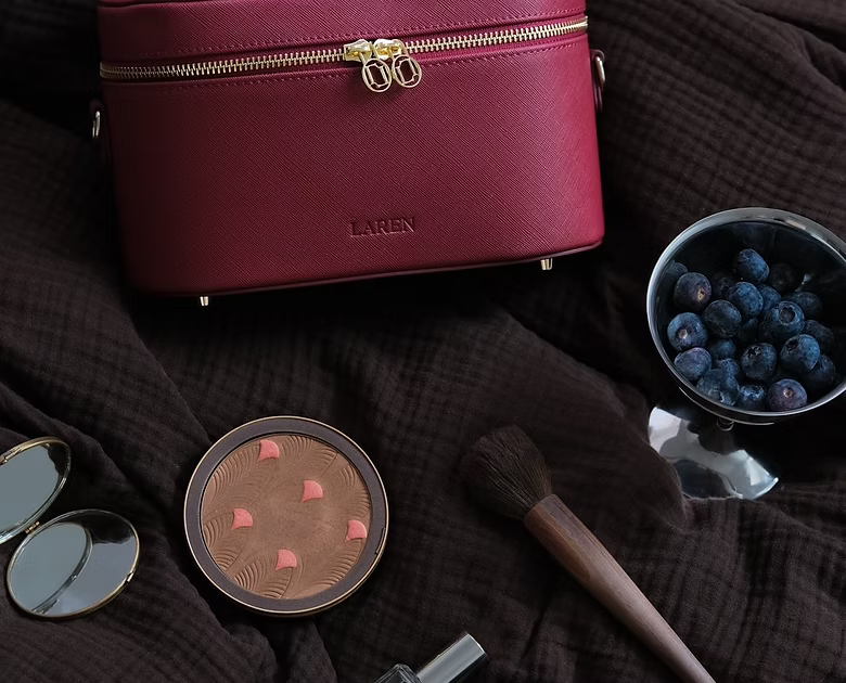 Червено козметично куфарче Laren Beauté от Saffiano кожа