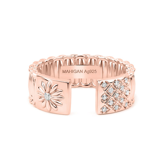 Cuff Ring In Rose Gold - White Moissanites - пръстен розово злато | MAHIGAN