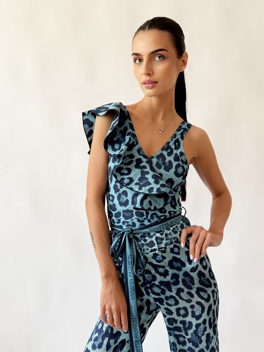 Wild Breeze Blue – Ефирен плажен панталон с animal print VANITTA