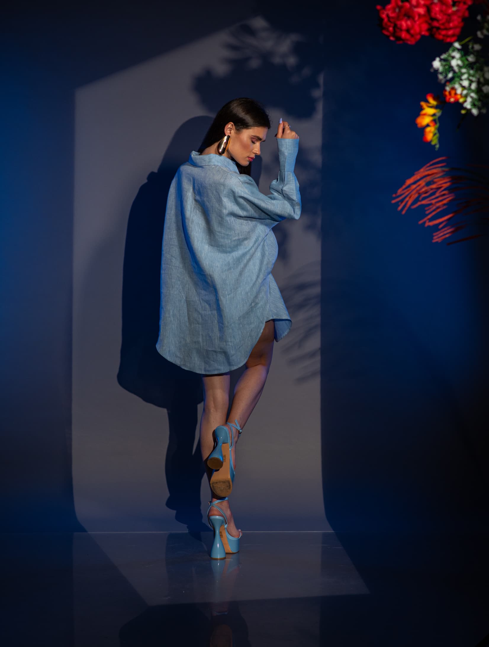 Къс ленен сет SARA BLUE VERNISSAGE Синьо и Резедаво