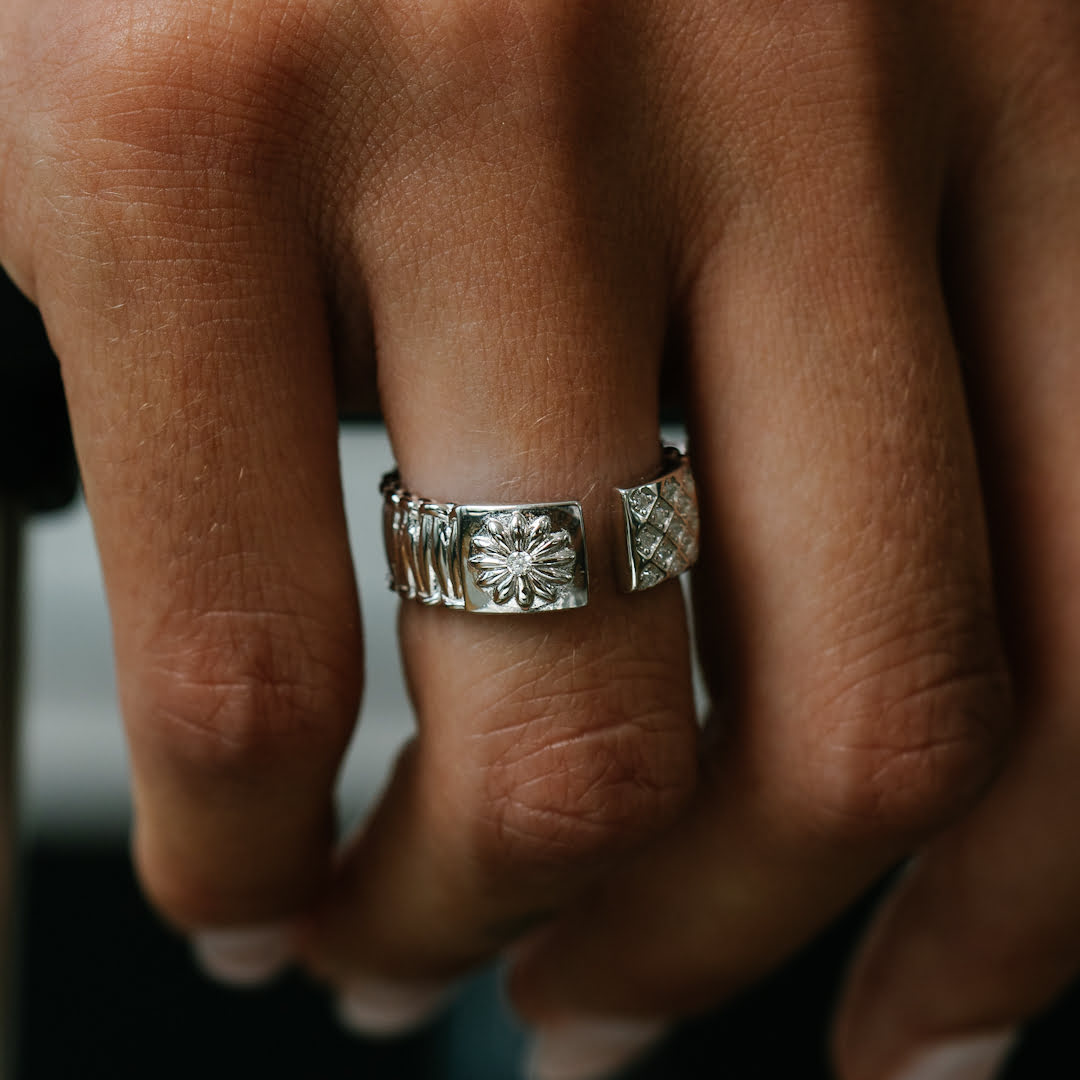 Cuff Ring In Silver - White Moissanites - пръстен от сребро 925 | MAHIGAN