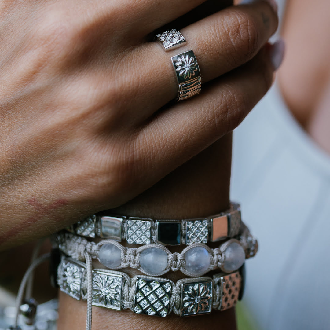 Cuff Ring In Silver - White Moissanites - пръстен от сребро 925 | MAHIGAN